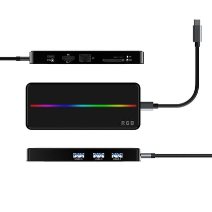 Music Sync USB Type C Hub Dock for Macbook Pro Air OTG 8-in-1 with RGB USB3.1 HD output PD RJ45 SD TF Docking Station